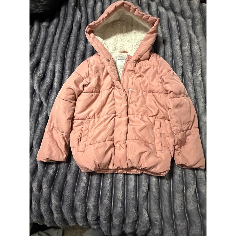 Old Navy Kids Pink Sherpa Lined Puffer Jacket Water Resistant Medium 8